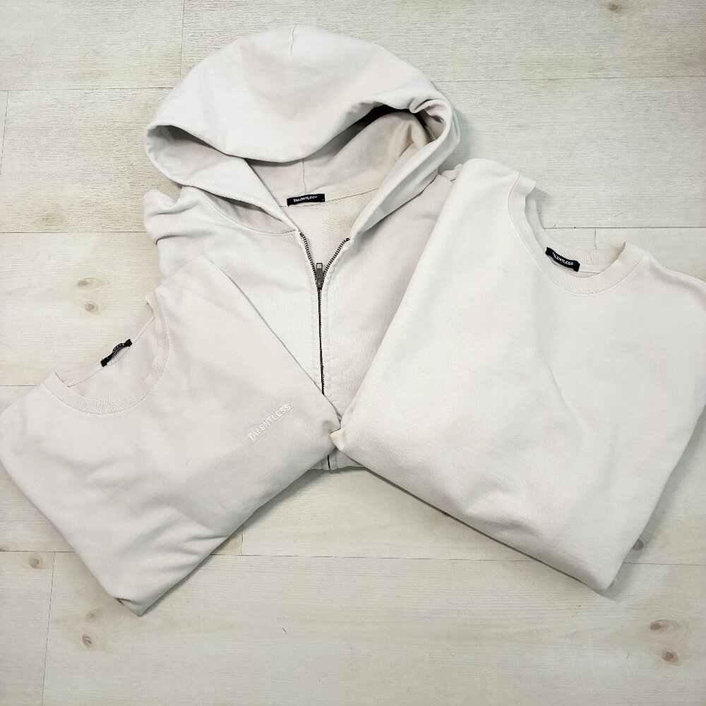 Talentless Full Zip Hoodie, Crew Sweatshirt. and LS T-Shirt Bone BUNDLE- S XL/L